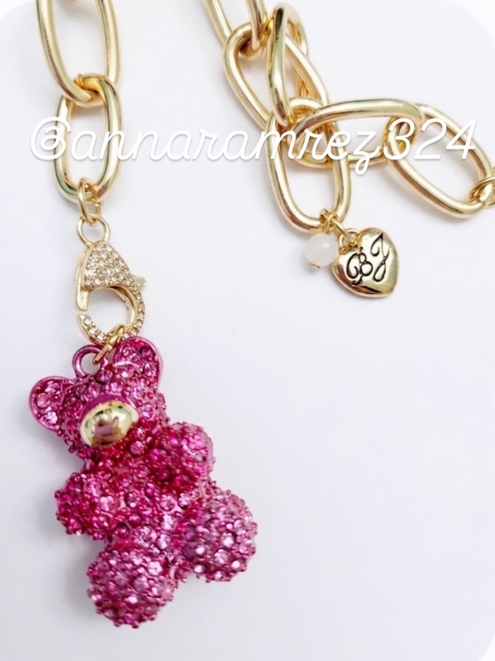 NWT ⚜️💖⚜️ Betsey Johnson Pink Crystal Teddy Bear Statement Necklace - Picture 8 of 13
